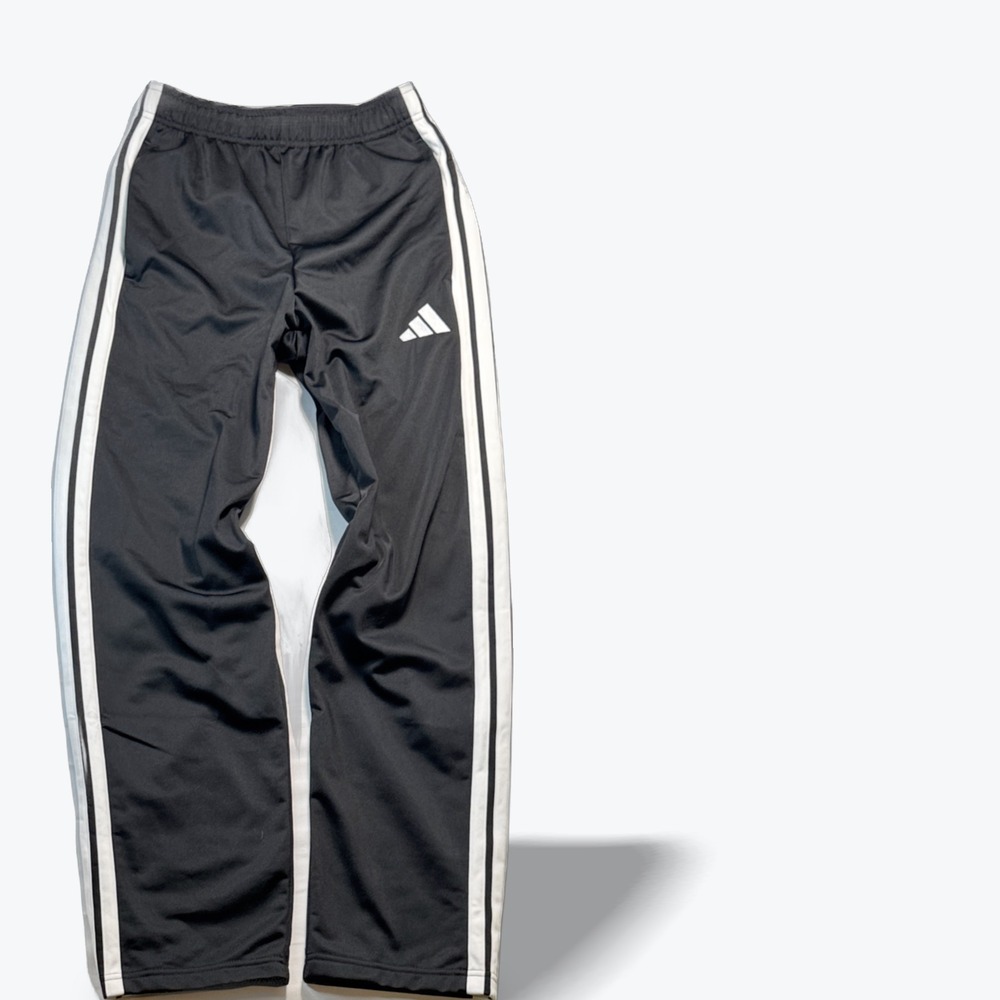 Adidas Track Pants Tricot Open Hem Three Stripes Black White Mens Small NEW